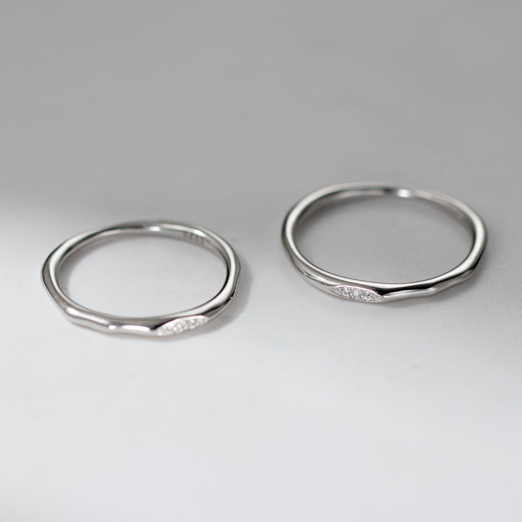 Cubic Zirconia Irregular Wavy Slim S925 Sterling Silver Vintage Textured Minimalist Delicate Stacking Ring