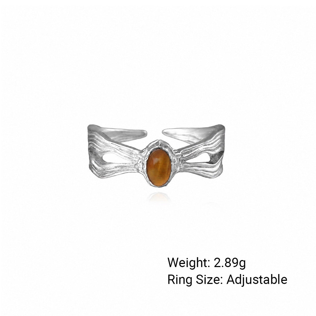Natural Brown Tiger Eye Oval Cabochon 925 Sterling Silver Ring with Wavy Texture and Openwork Design  Ring