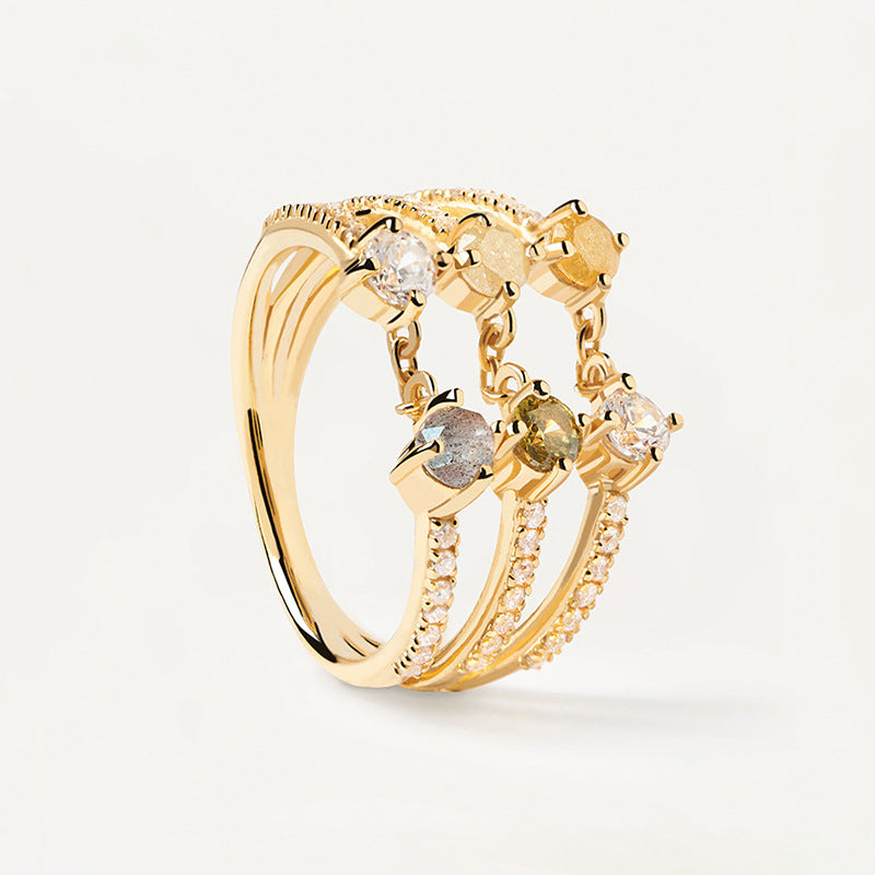 925 Sterling Silver Geometric Cubic Zirconia Multi Band Open Adjustable Ring