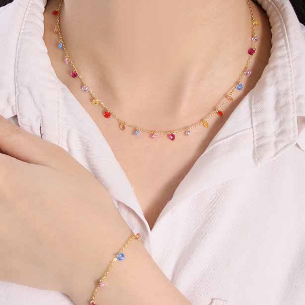 Girl Colorful Round Cubic Zirconia 925 Sterling Silver Bracelet