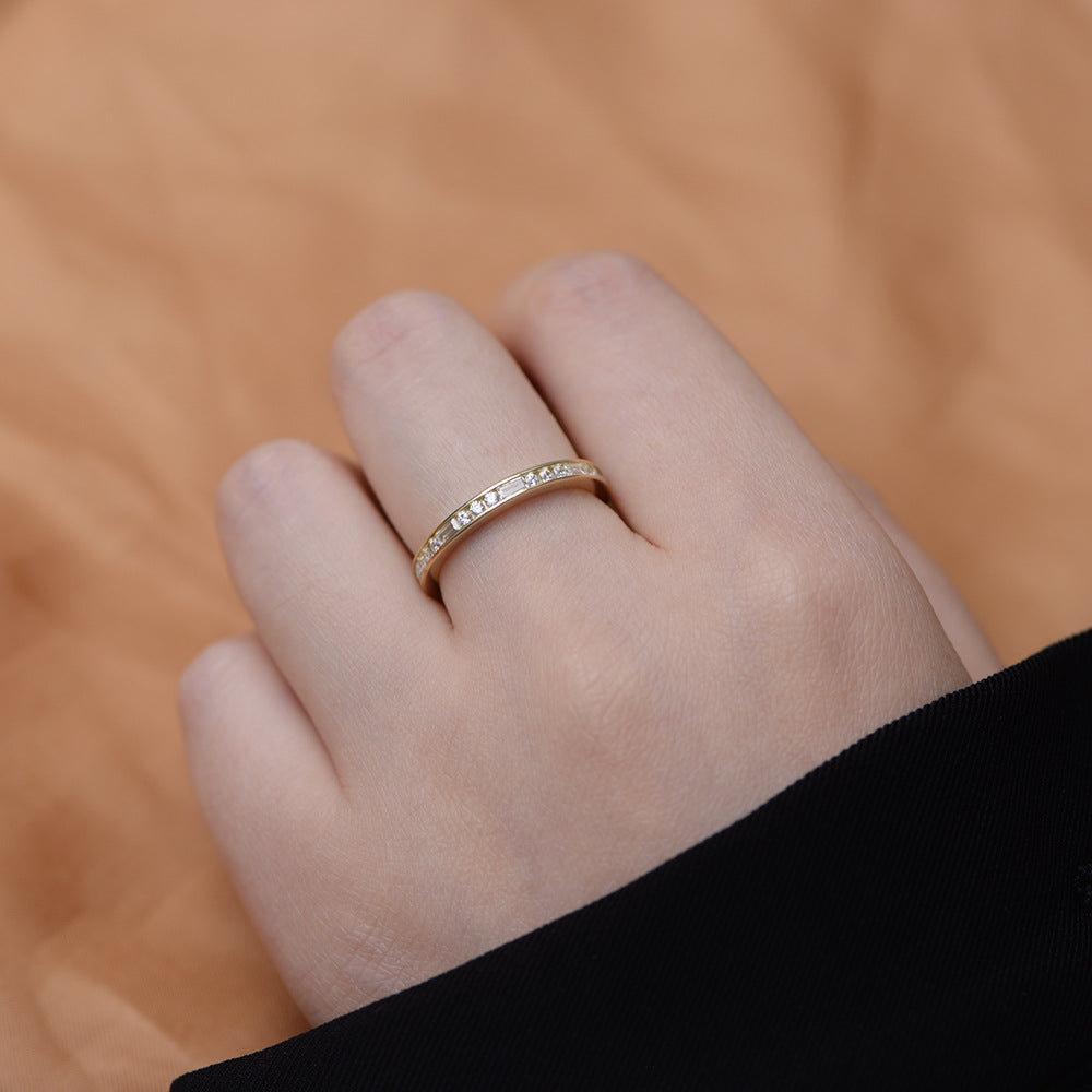 Fashion Micro Setting Geometry Baguette Round CZ 925 Sterling Silver Ring