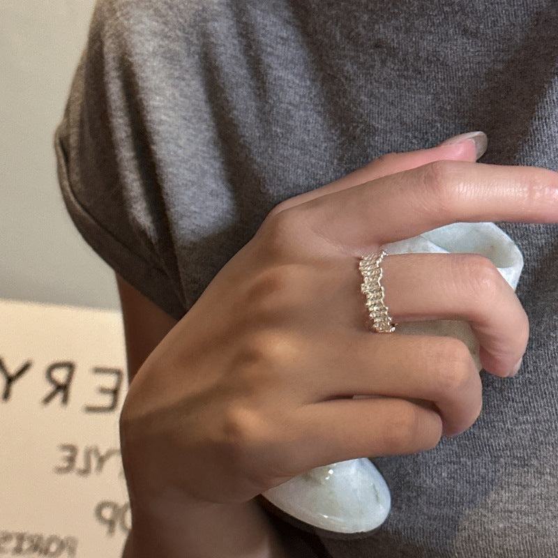 Casual Irregular Tube Pattern 925 Sterling Silver Adjustable Ring