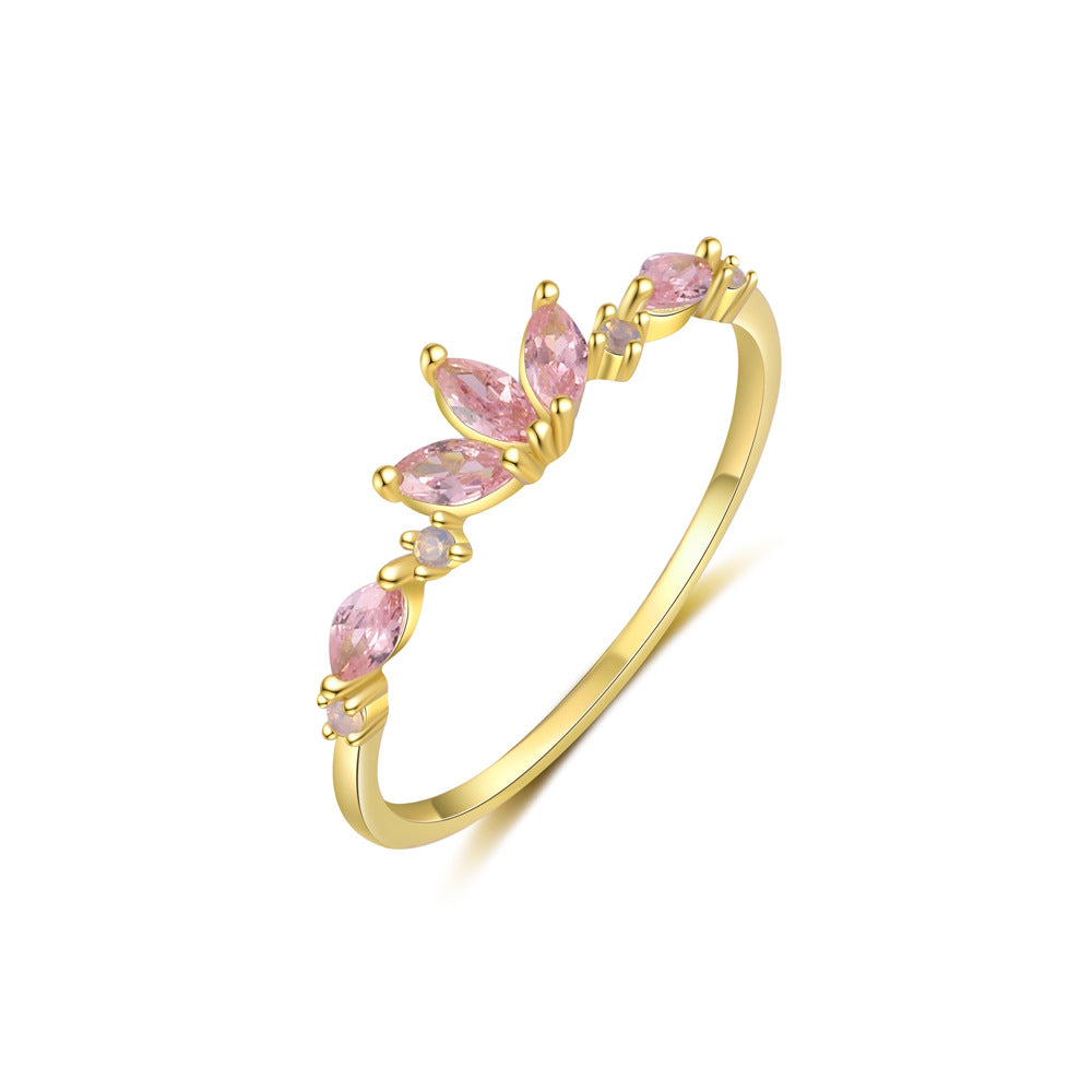 Women Beautiful Pink Oval Crown Flowers 925 Sterling Silver Adjustable Ring
