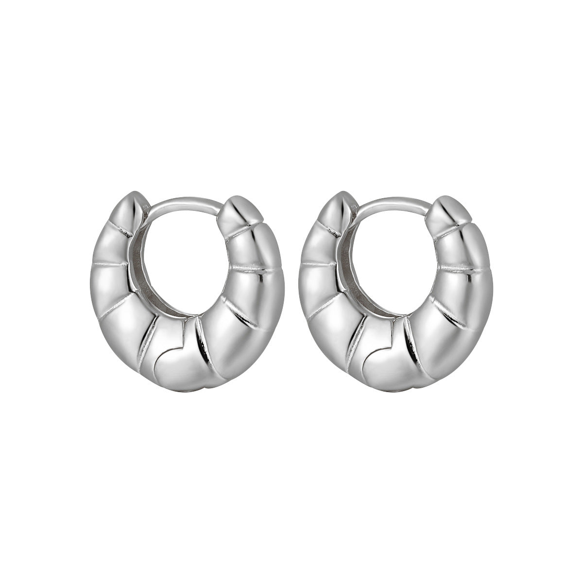 Elegant and Unique Jewelry 925 Sterling Silver Minimalist Style Geometric Design Croissant Shape Hoop Earrings