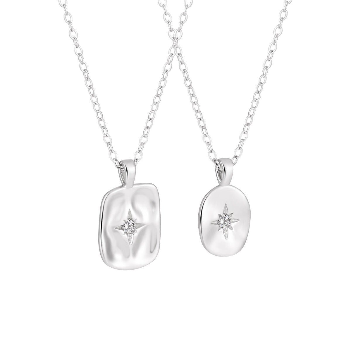 Women Geometry Shining CZ Star Geometry 925 Sterling Silver Necklace