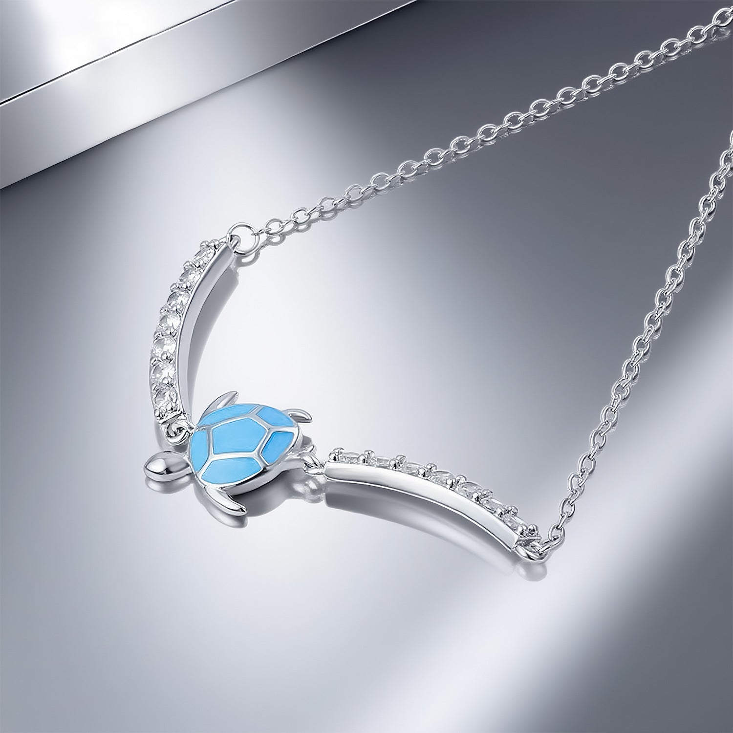 Blue sea turtle cubic zirconia cute animal 925 sterling silver chain Bracelet