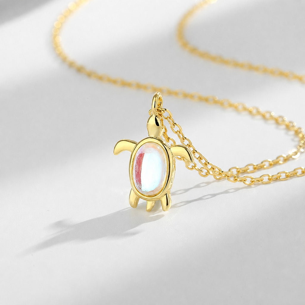Synthetic Moonstone Turtle Pendant  925 Sterling Silver Necklace