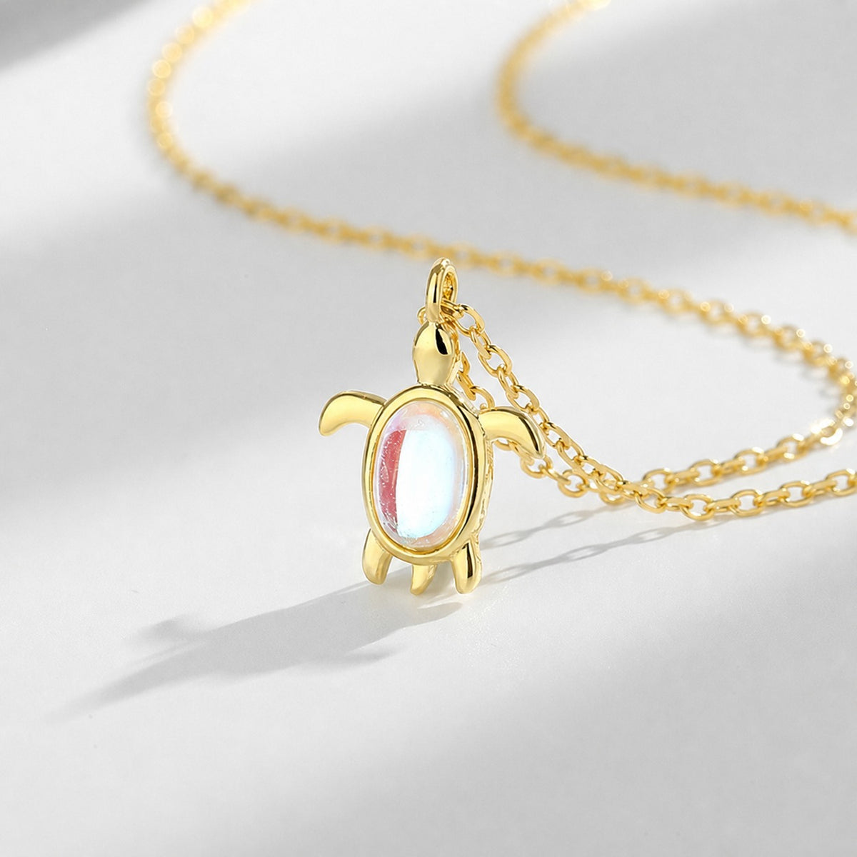 Synthetic Moonstone Turtle Pendant  925 Sterling Silver Necklace
