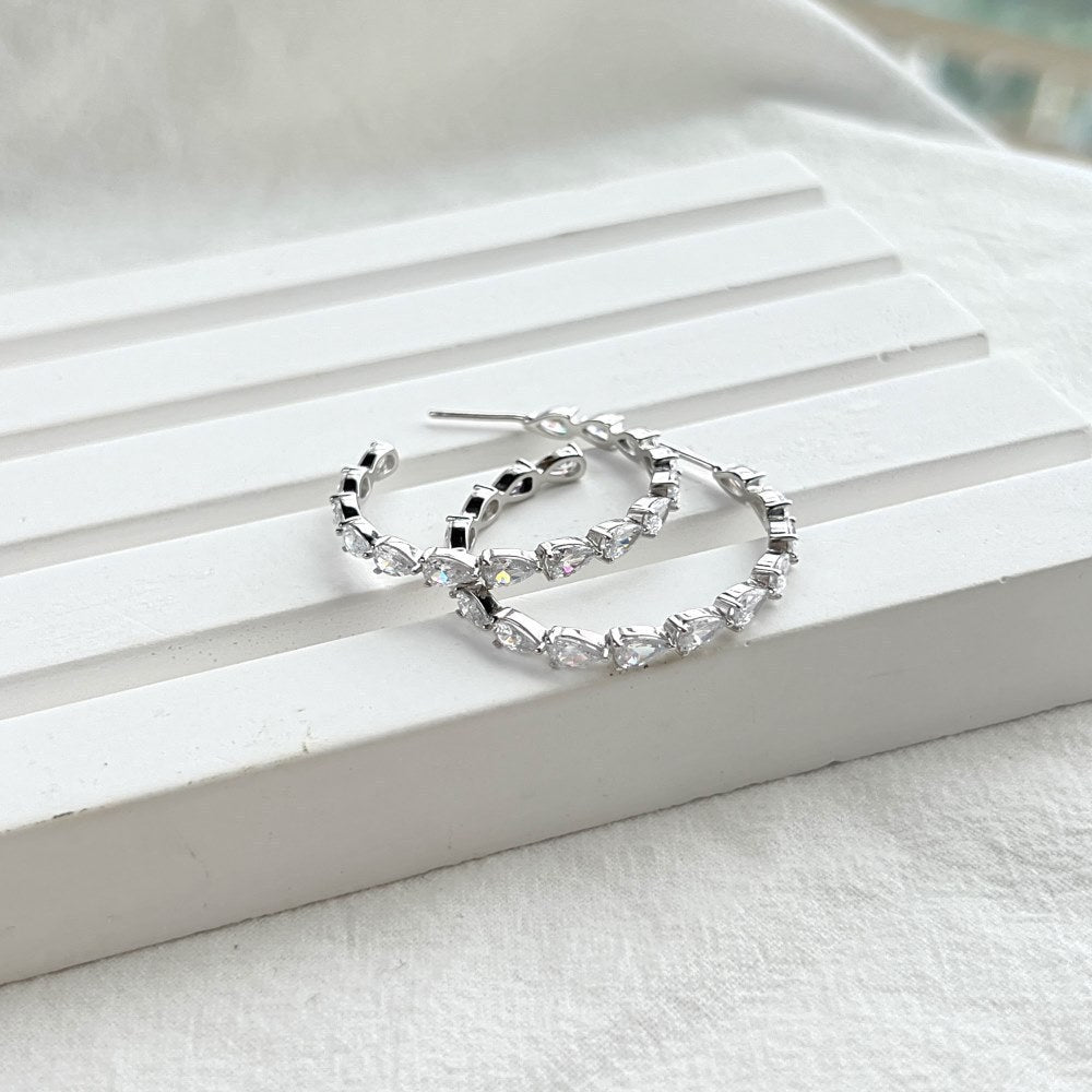 Holiday Waterdrop CZ 925 Sterling Silver Hoop Earrings