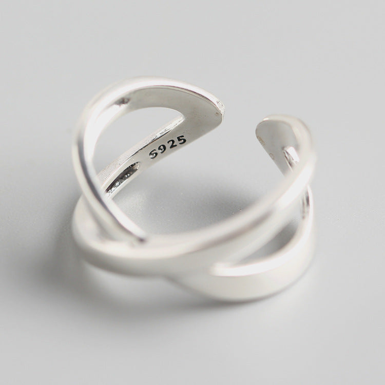 Minimalist Smooth Crossover X Shape Pure Metal S925 Sterling Silver Open Ring