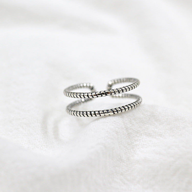 Vintage Twisted Rope Design Adjustable 925 Sterling Silver Open Ring