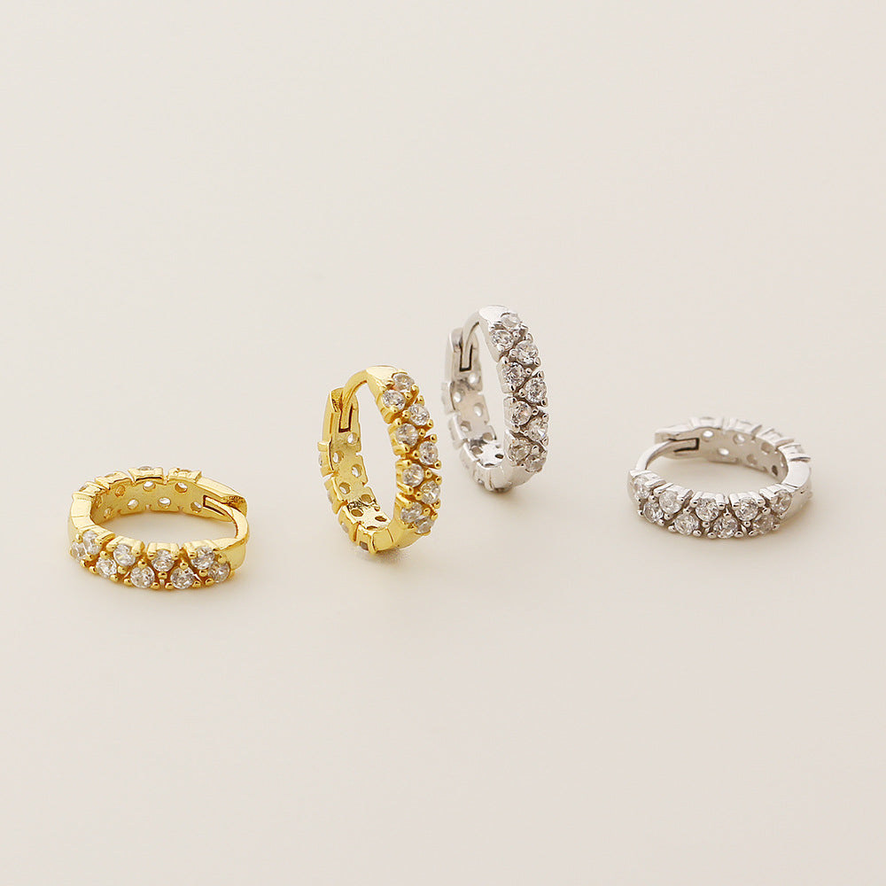 Geometric Circular Cubic Zirconia Ring Shaped 925 Sterling Silver Huggie Hoop Earrings