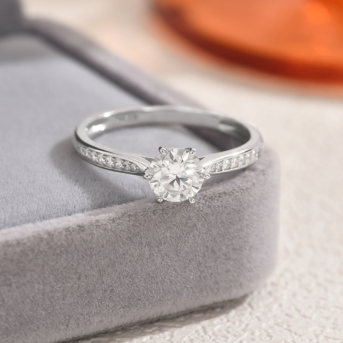 Luxury-Inspired Design With A Six-Prong Side-Set Moissanite Accent Stone 925 Sterling Silver Ring