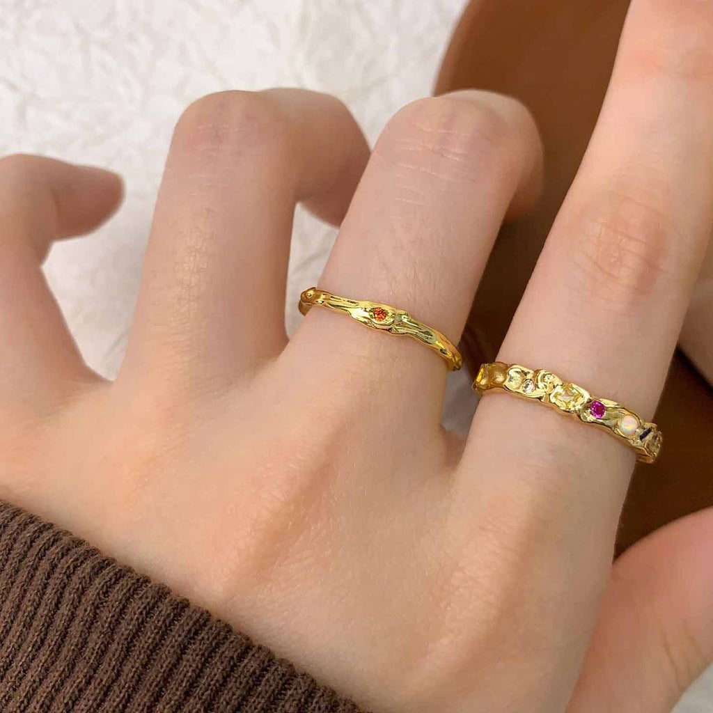 Modern Irregular Colorful CZ 925 Sterling Silver Adjustable Ring