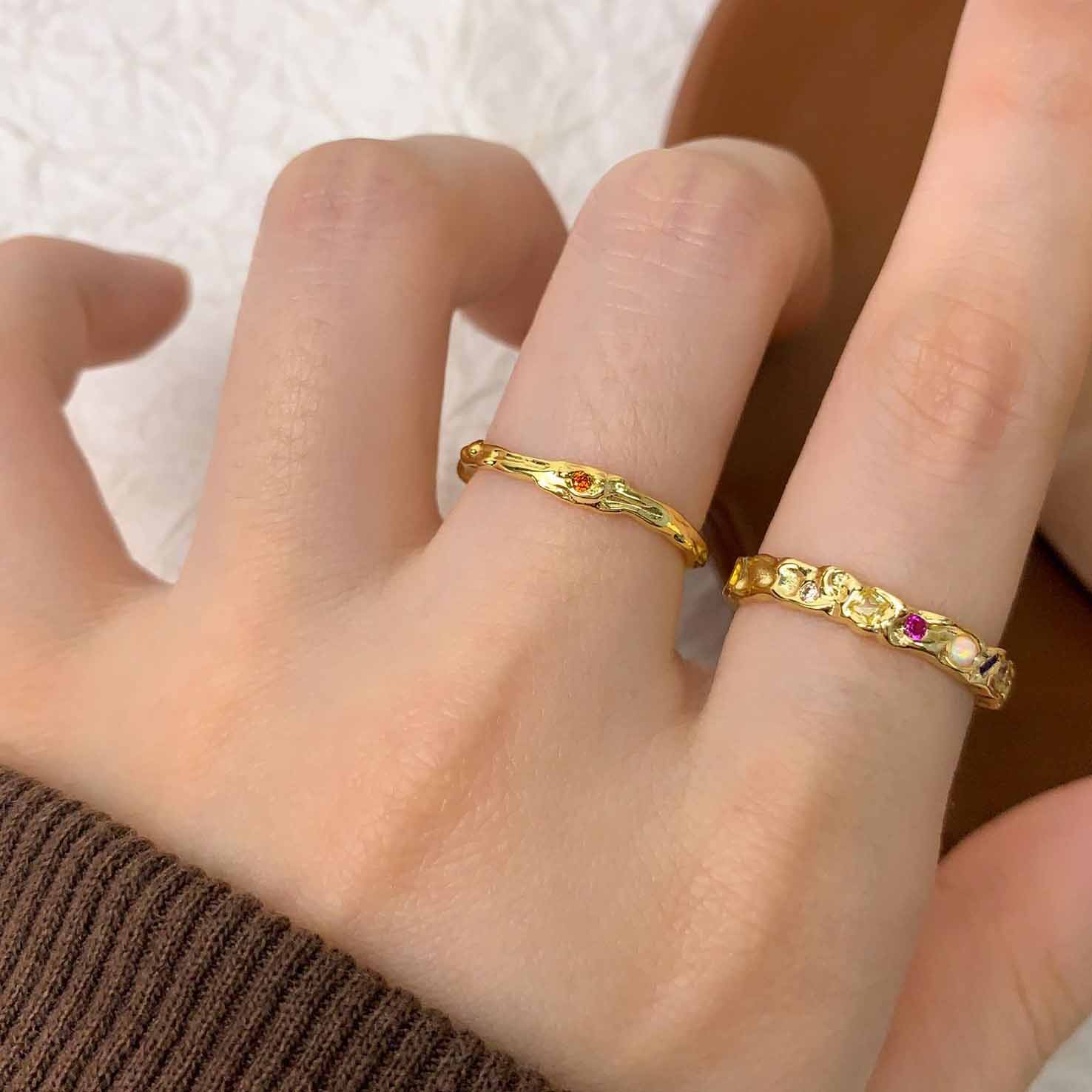 Modern Irregular Colorful CZ 925 Sterling Silver Adjustable Ring