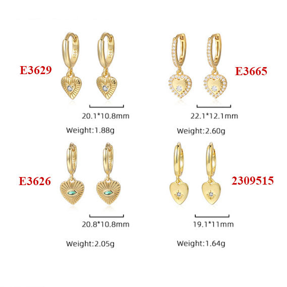 Women Elegant CZ Heart 925 Sterling Silver Dangling Earrings