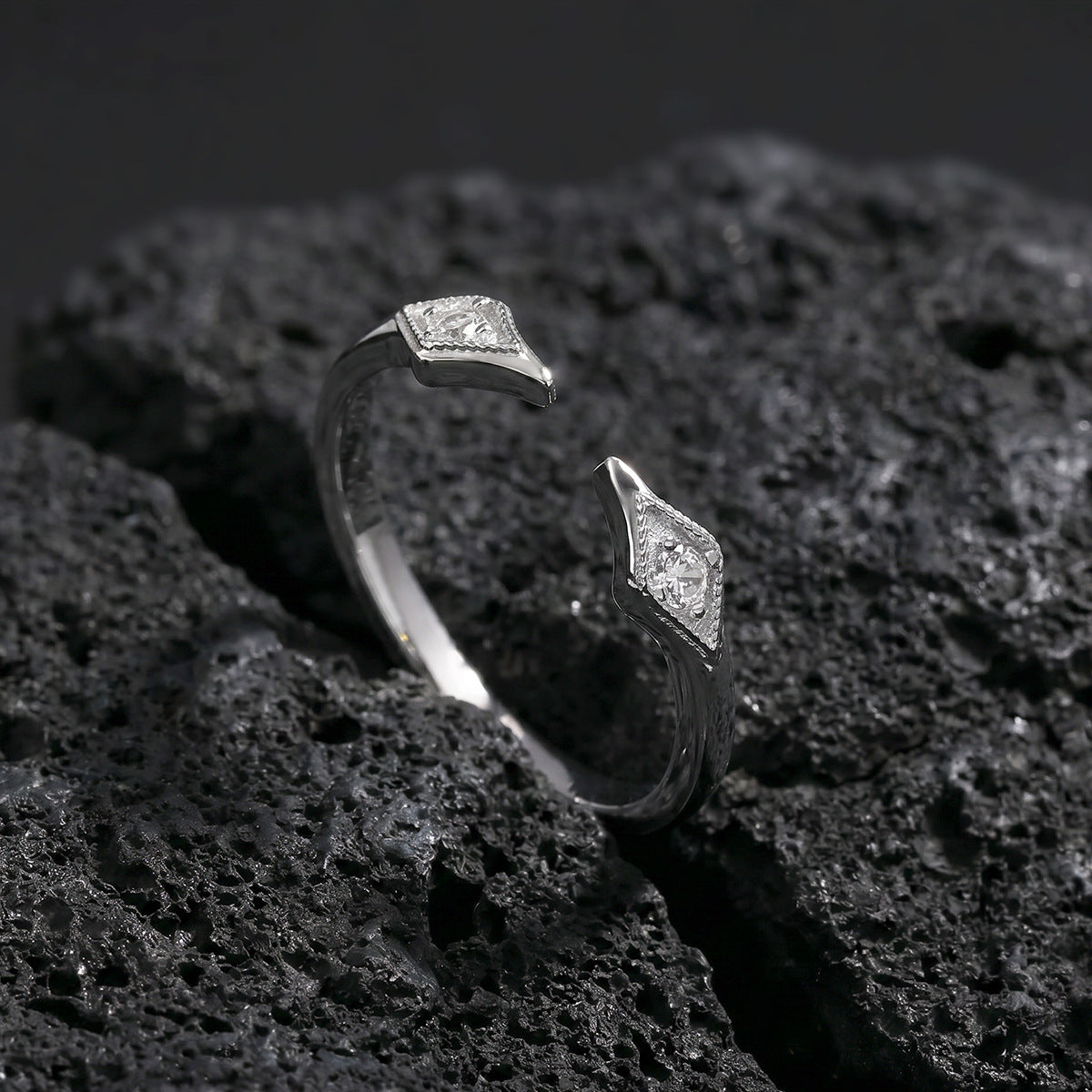 Minimalist Modern Elegant Fashion Clear Cubic Zirconia 925 Sterling Silver Adjustable Open Ring