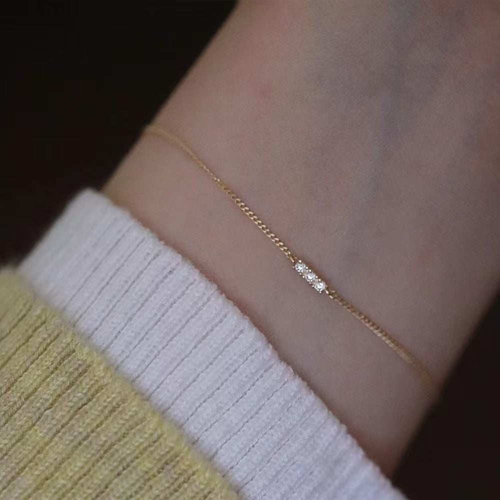 Minimalism Mini Three CZ Office 925 Sterling Silver Bracelet