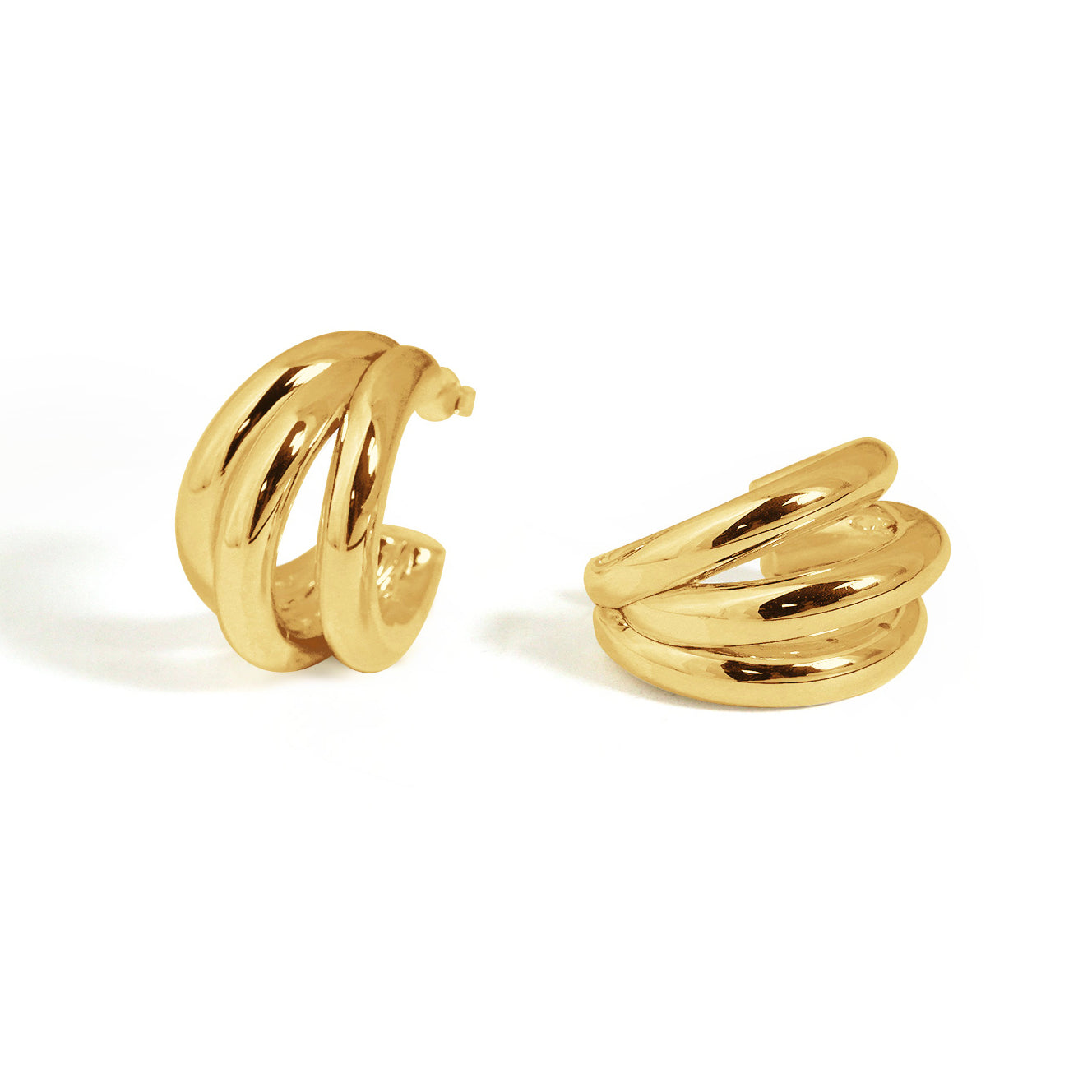 Fine Jewelry Electroforming Geometry Women Hollow Three C Shape Tube S999 Sterling Silver Huggie Caged Studs Earrings(Pre-Sale)