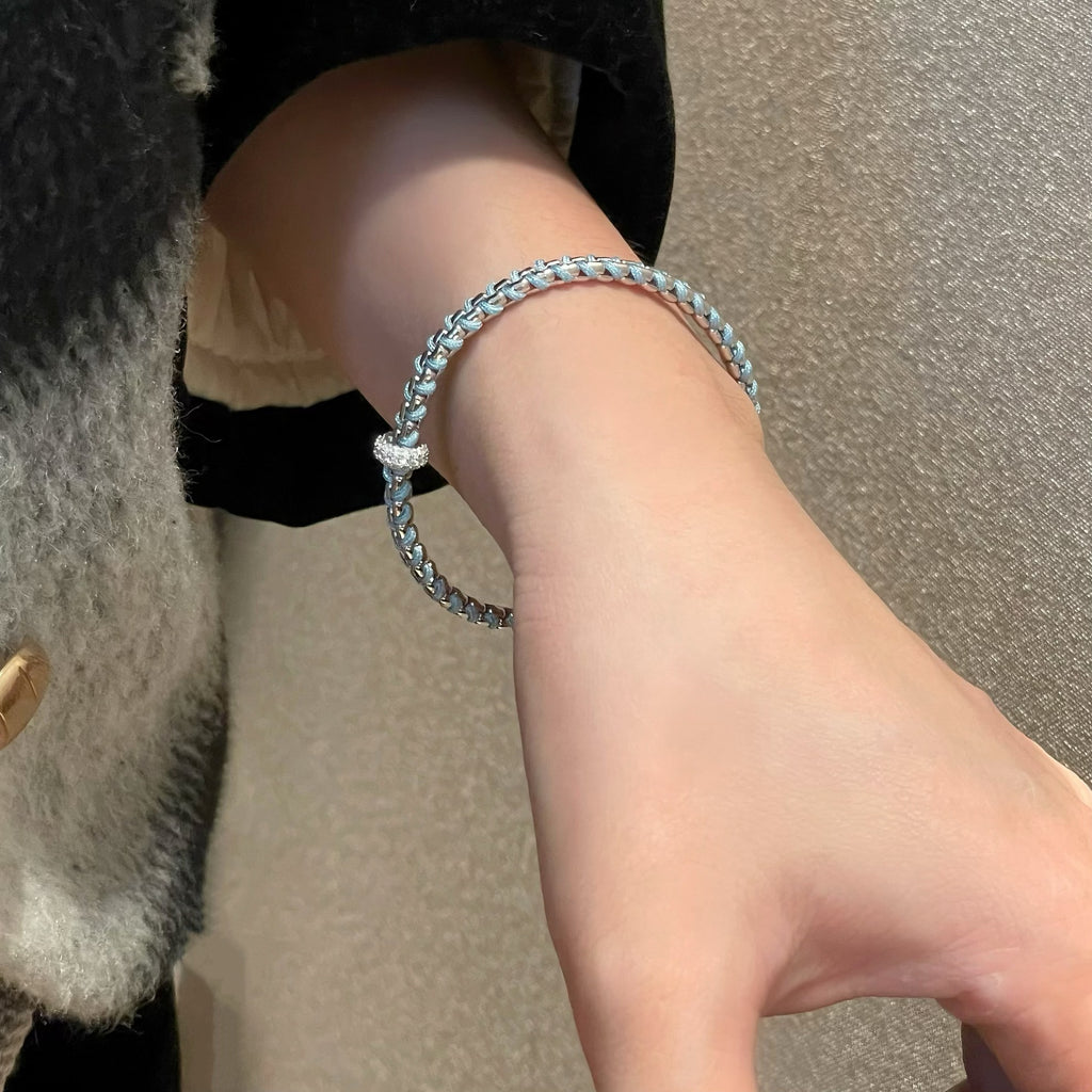 925 Sterling Silver Blue Vine Sparkling Zirconia Elegant Chain Bracelet