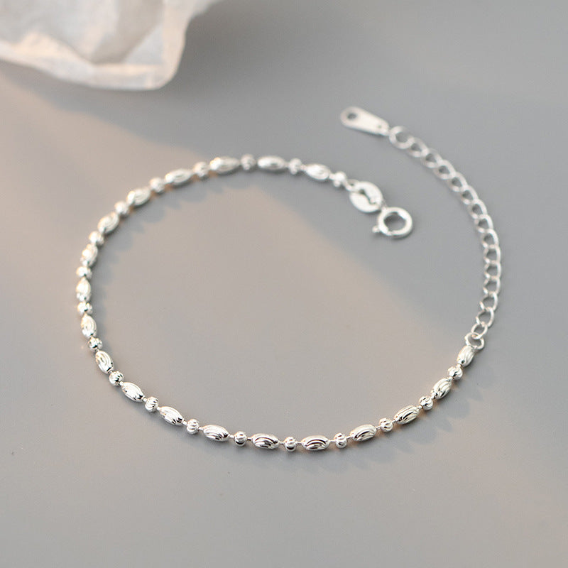 Minimalist Geometric Delicate Adjustable Extension Pure Metal Silver S925 Sterling Silver Oval Bead Chain Bracelet