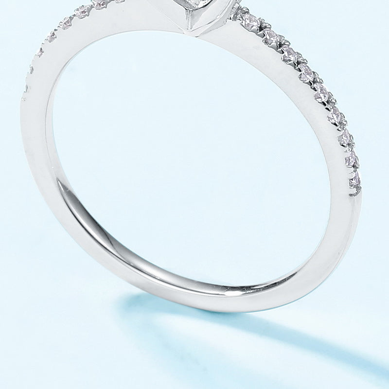 Round Solitaire Moissanite 925 Sterling Silver  Classic Four Prong Pave Band Engagement Ring
