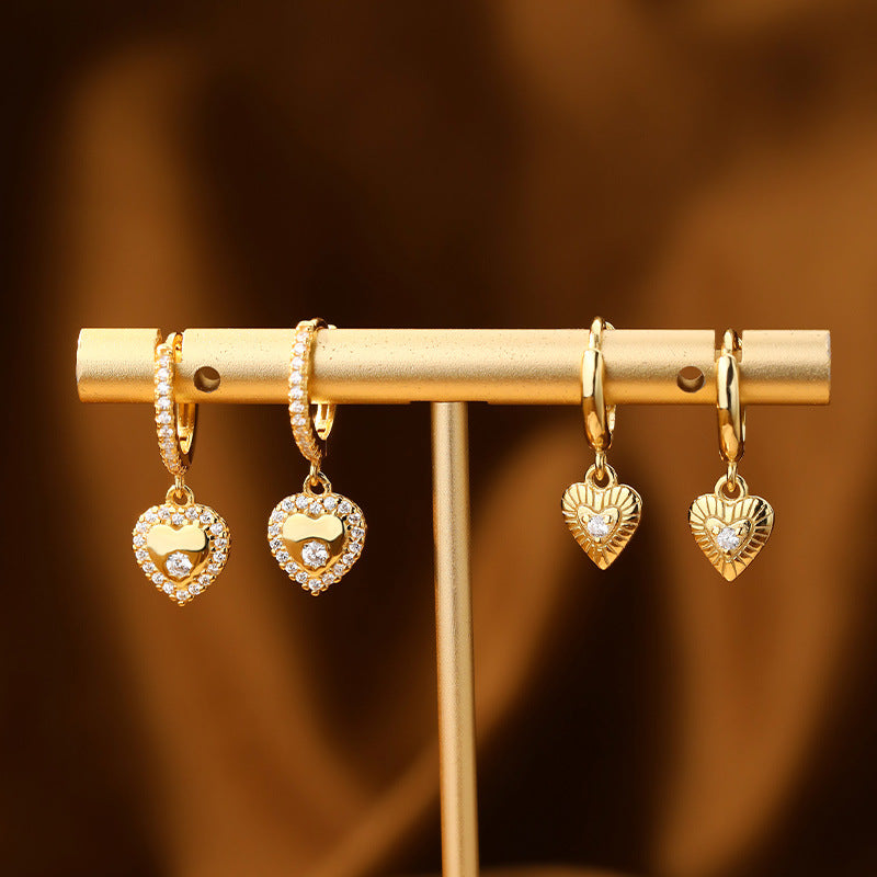 Women Elegant CZ Heart 925 Sterling Silver Dangling Earrings