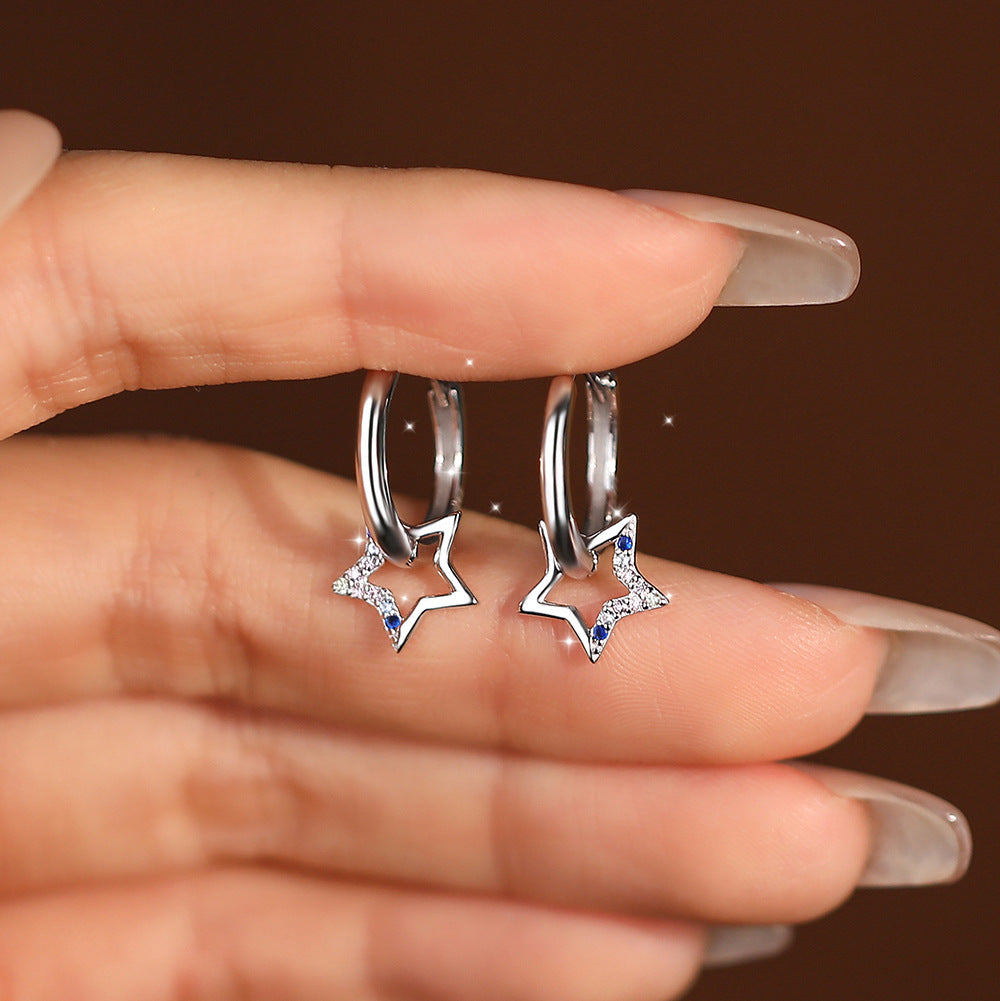 Modern Colorful CZ Hollow Star 925 Sterling Silver Leverback Dangling Earrings