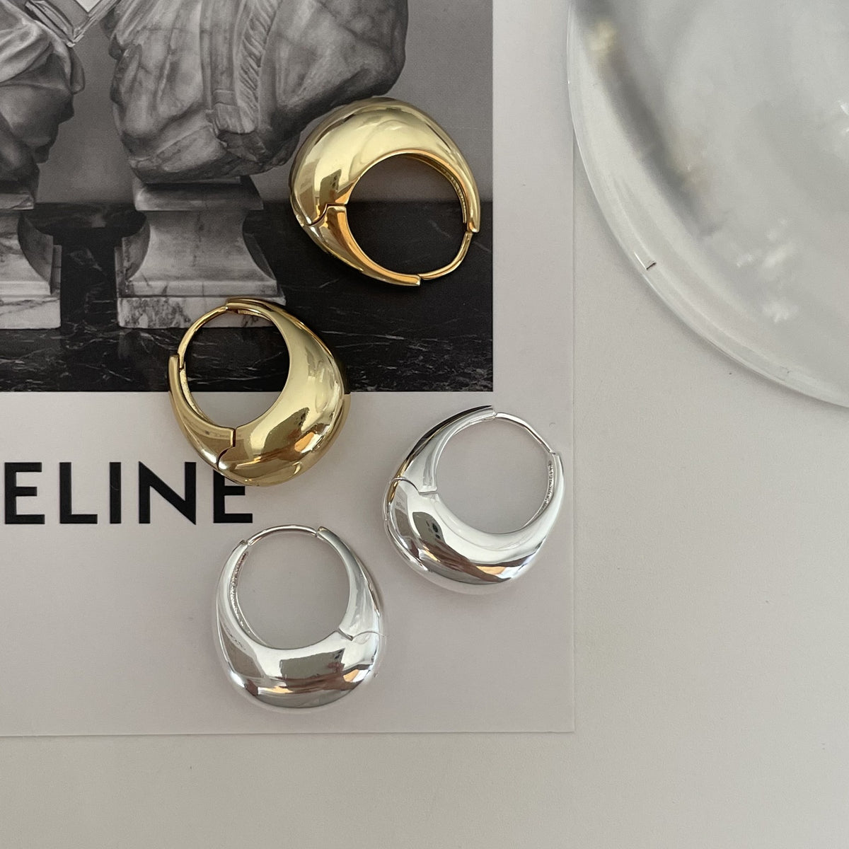 Modern Oval Smooth Curved 925 Sterling Silver Hoop Earrings