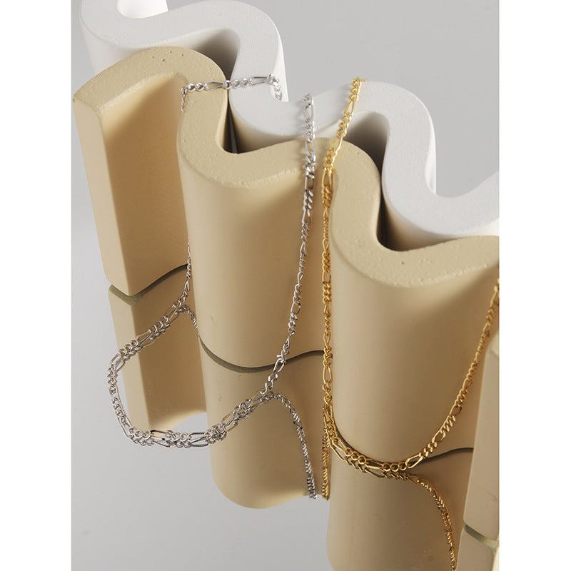 Geometric Figaro Twisted Link Pure Metal 925 Sterling Silver Chain Necklace