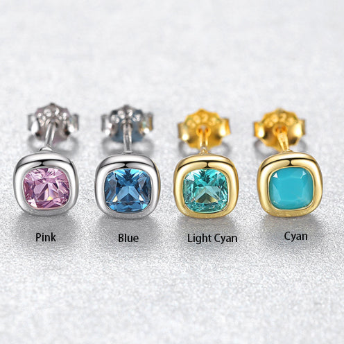 Geometry Blue CZ Rhombus 925 Sterling Silver Stud Earrings