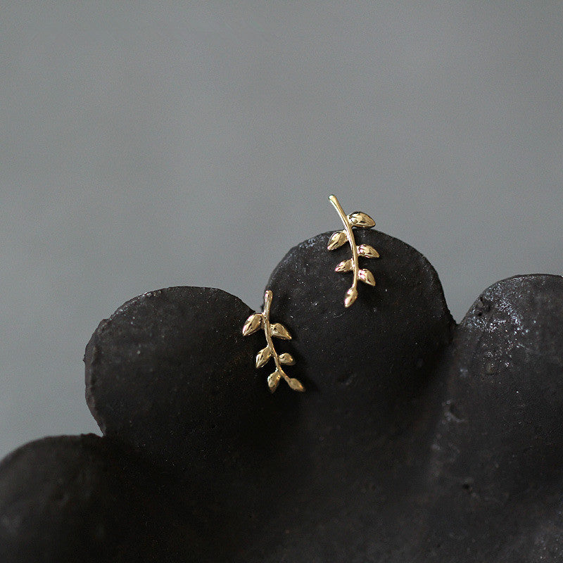 Cute Simple Minu Gold Tree Branch 925 Sterling Silver Stud Earrings