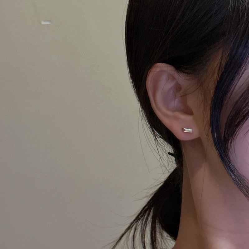 Mini Geometry Tube Football Rhombus Pentagon Conic 925 Sterling Silver Stud Earrings