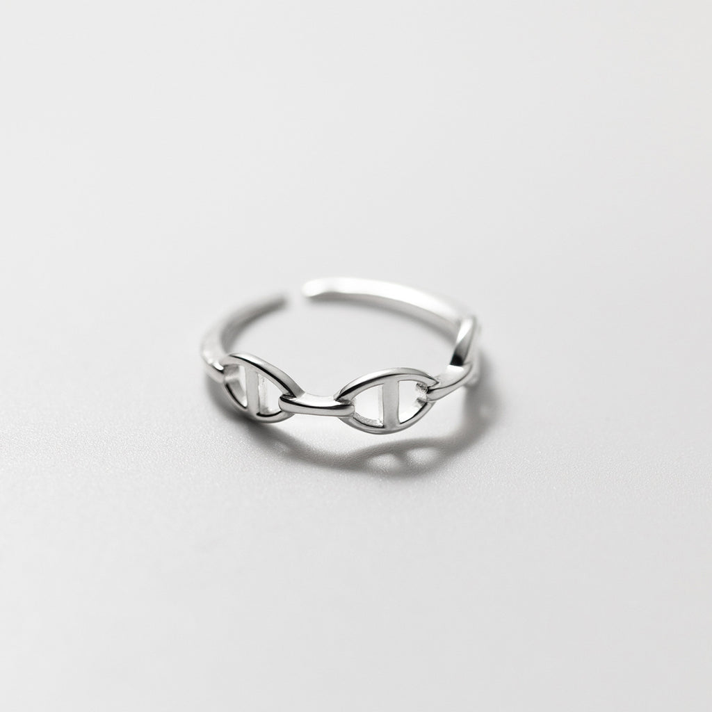 Pure Metal Geometric Hollow Chain Link Silver S925 Adjustable Pig Nose Chain Ring