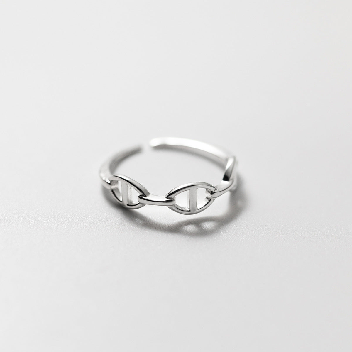 Pure Metal Geometric Hollow Chain Link Silver S925 Adjustable Pig Nose Chain Ring