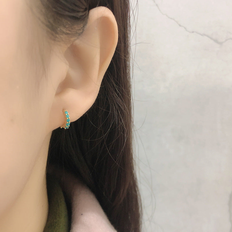 Circular Geometric Opal Cubic Zirconia 925 Sterling Silver Earrings