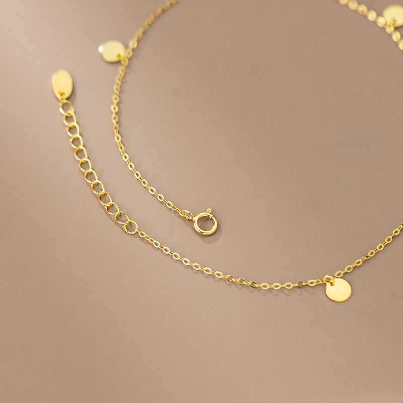 Minimalist Round Disc Charm Gold Color S925 Silver Chain Anklet