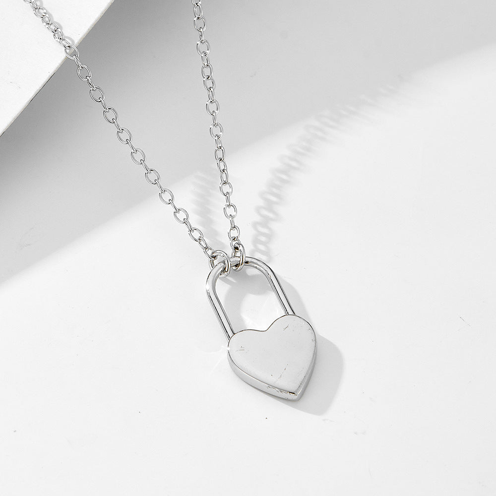 Fashion Elegant Jewelry Silver 925 Sterling Silver Adjustable Chain Heart Lock Design Minimalist Geometric Pendant Necklace