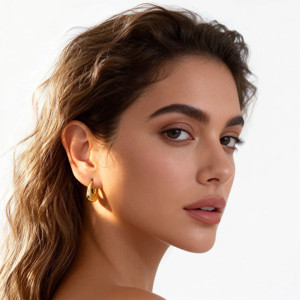 Geometric U shaped  925 Sterling Silver Huggie Hoop Earrings