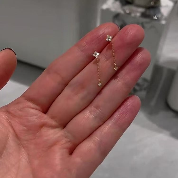 Girl Mini CZ Four Leaf Clovers 925 Sterling Silver Dangling Earrings