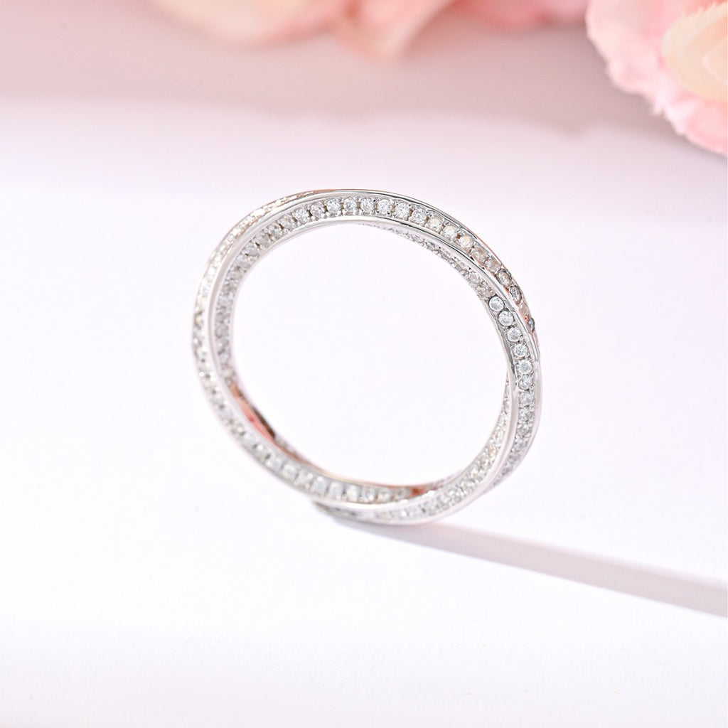 White Moissanite Geometric Mobius Knot 925 Sterling Silver Ring