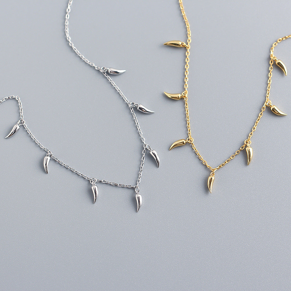 Women Layering Elegant Modern Chain Minimalist Fang Charm 925 Sterling Silver Collarbone Necklace