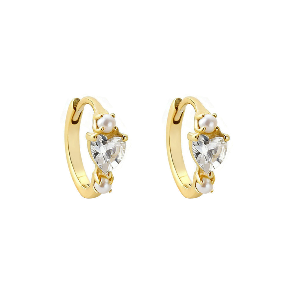 Heart Shaped Cubic Zirconia And Pearl 925 Sterling Silver Hoop Earrings