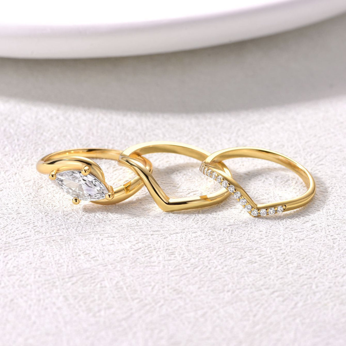 Mossanite Marquise Cut 3 Piece Set of 925 Sterling Silver Rings
