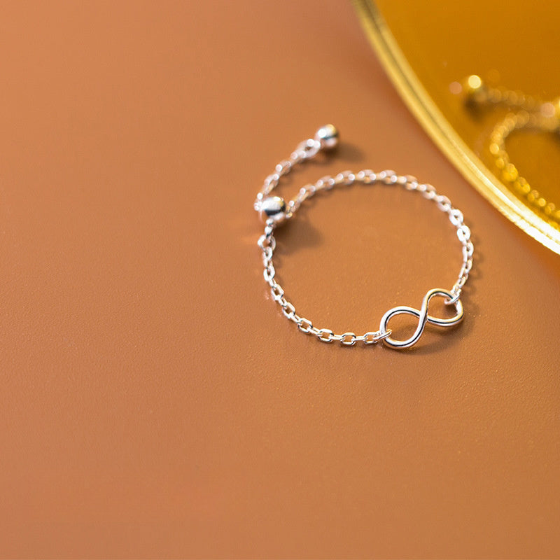 Pure Metal Infinity Symbol Sliding Bead Silver S925 Sterling Silver Adjustable Ring