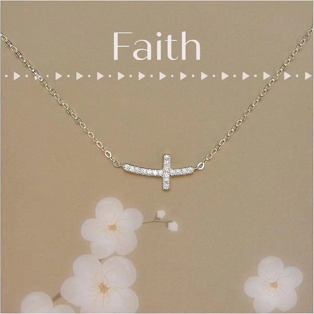 Women Casual CZ Smile Cross 925 Sterling Silver Necklace