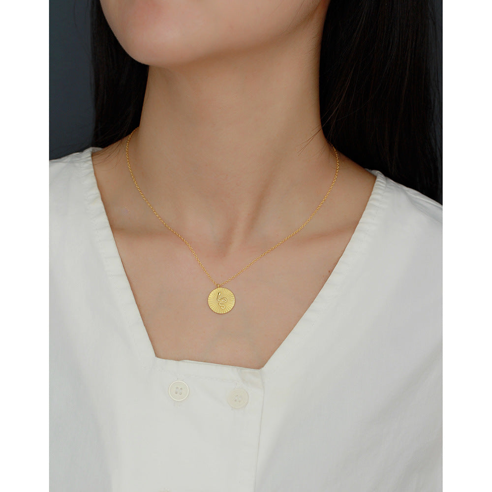 Snake Round Disc 925 Sterling Silver Sunburst Texture Coin Chain Pendant Necklace