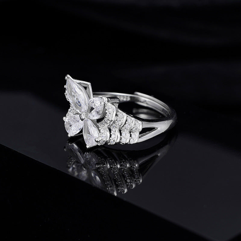 Elegant Butterfly Design Cubic Zirconia in 925 Sterling Silver Adjustable Ring