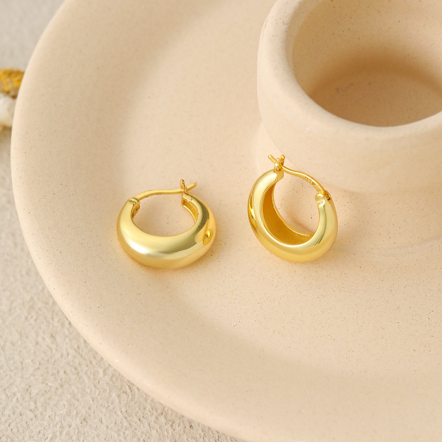Geometry Round Circle 925 Sterling Silver Hoop Earrings