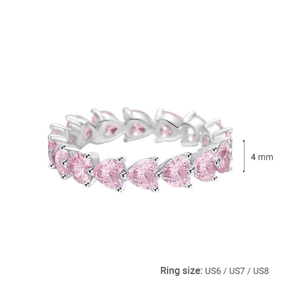 Pink Heart Full Zircon Women Elegant Shiny Jewelry S925 Sterling Silver Luxury Fashion Ring
